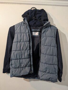 Boys Hooded Puffer Jacket Quilted Layered Old Navy Size M 8 Medium Navy Blue